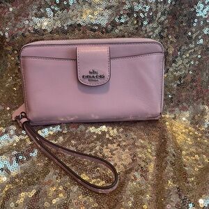 Coach leather pink phone wristlet  Petal